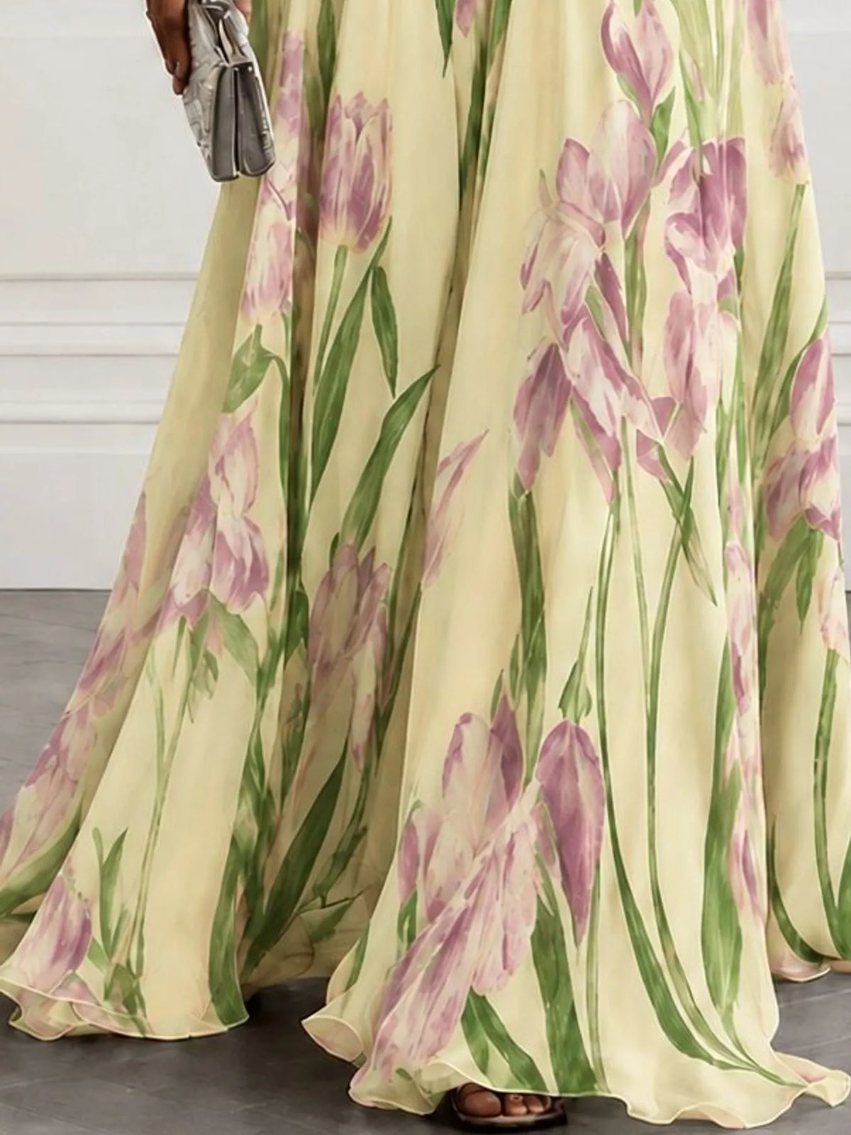 Women's Sleeveless Floral Print Maxi Dress in yellow floral — print detail view