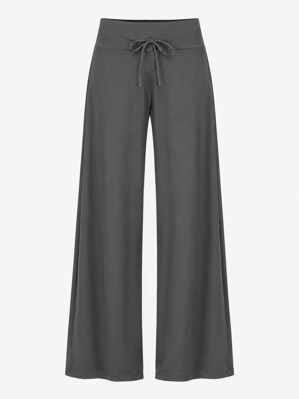 Gray drawstring wide-leg pants — front view
