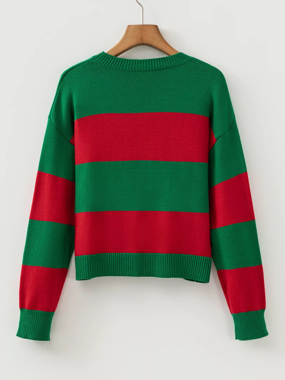 Striped Holly Jolly Sequin Sweater — garment back