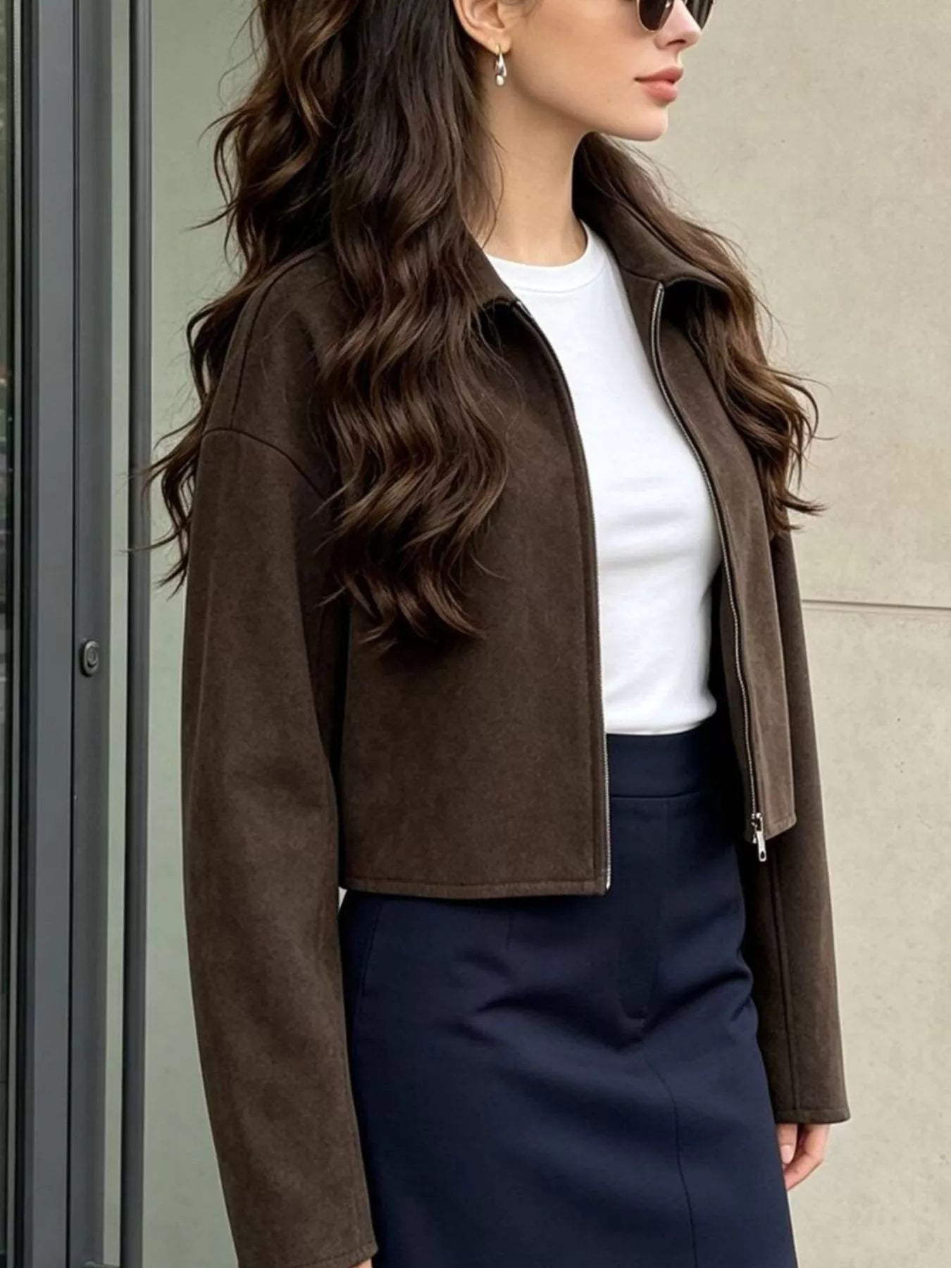 Trendsi Zip Up Dropped Shoulder Jacket -