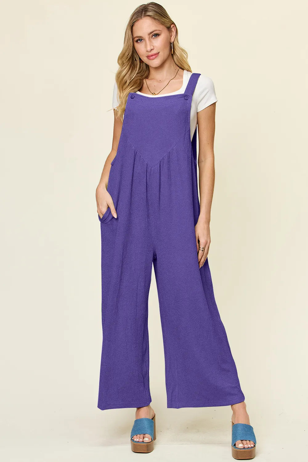 Trendsi Double Take Full Size Texture Sleeveless Wide Leg Overall -