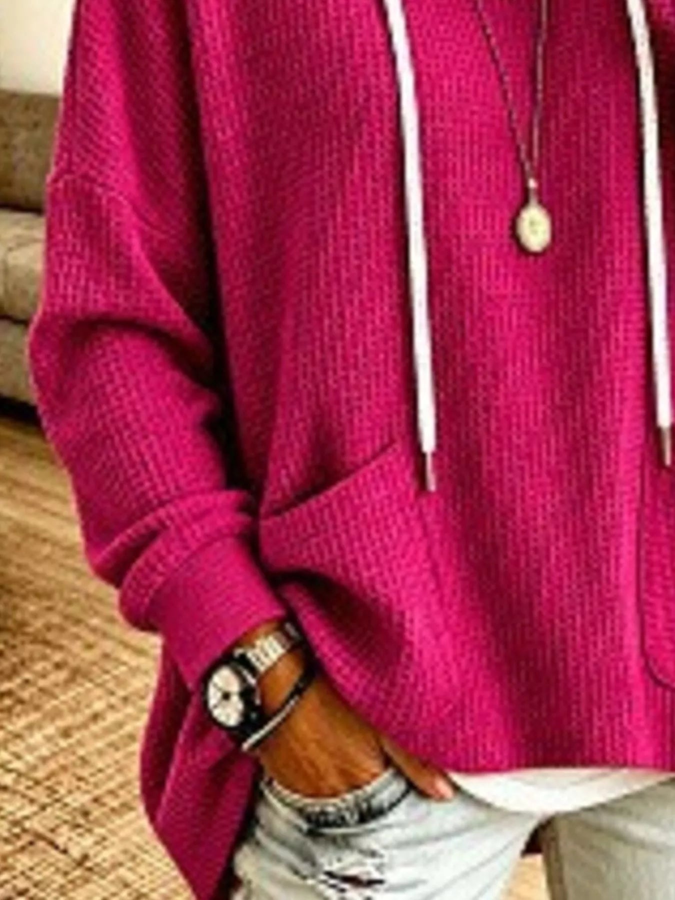 Trendsi Full Size Waffle Knit Hoodie with Pockets Plus Size -