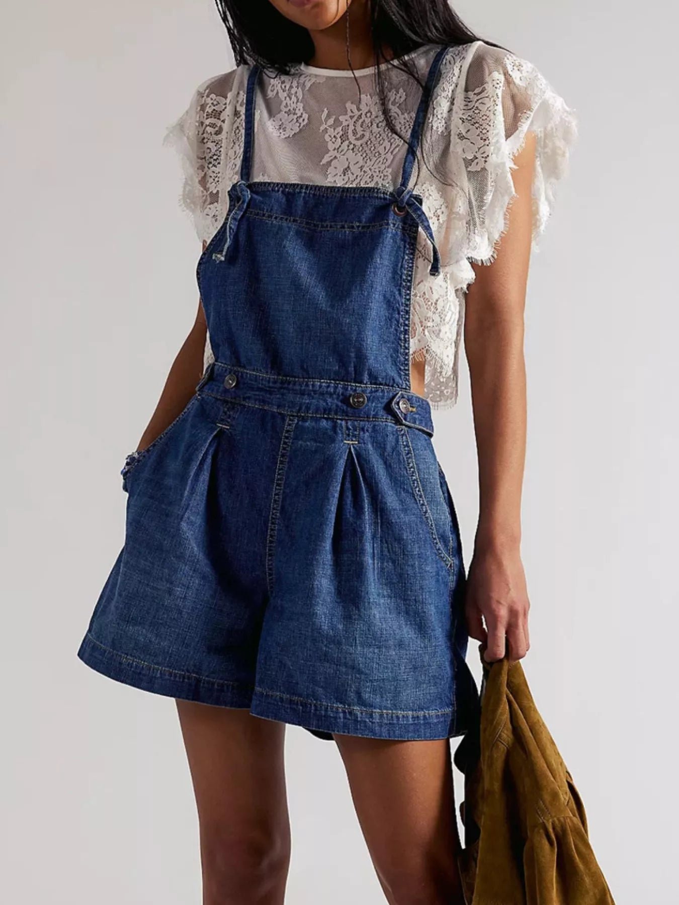 Trendsi Backless Denim Short Overalls -