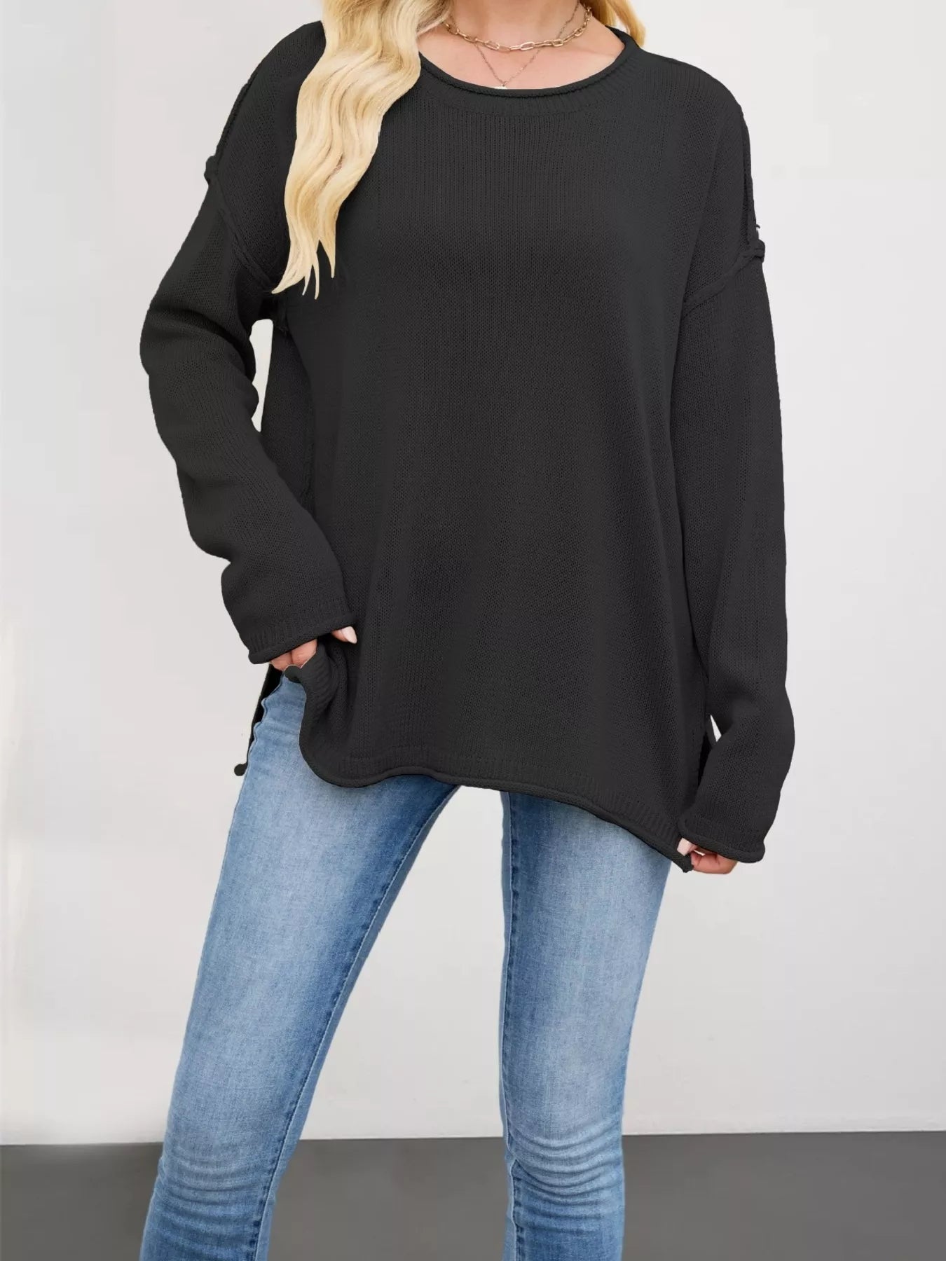 Trendsi Casual Loose-Fit Crew Neck Sweater -