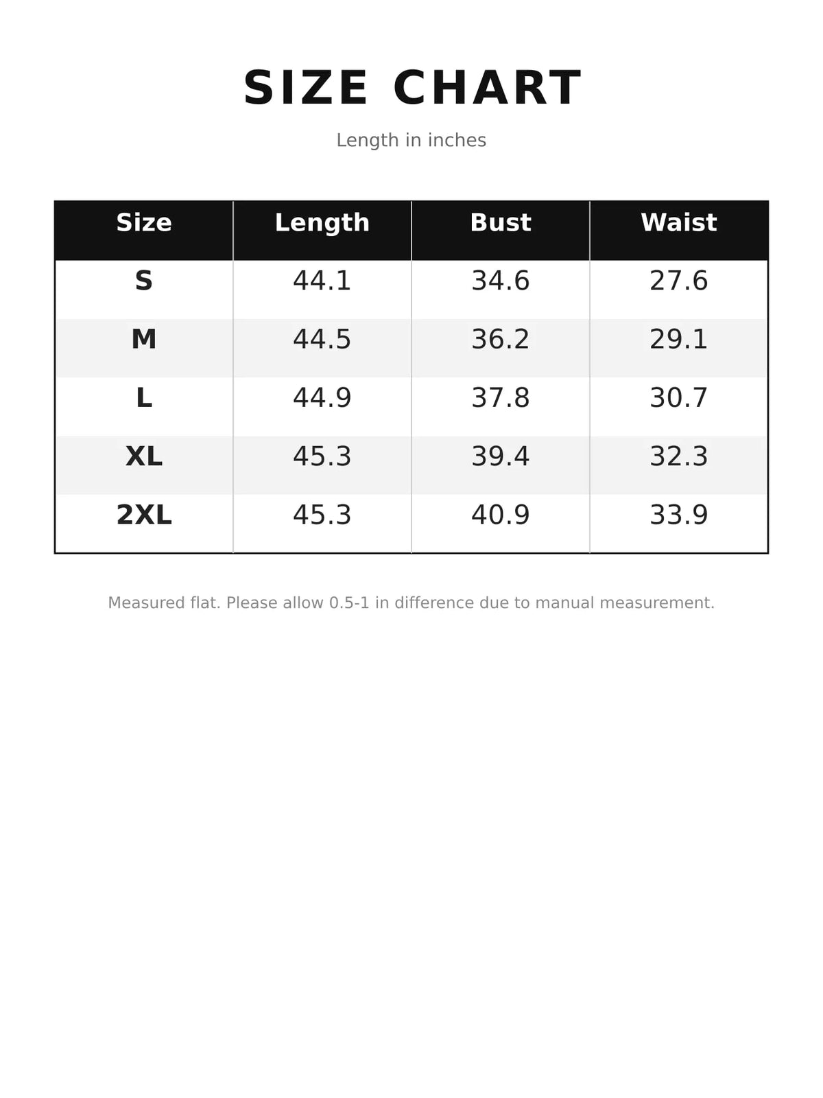 Round neck short sleeve midi dress, size and measurement chart