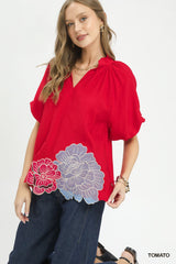 Trendsi Umgee Floral Embroidered Hem Blouse -