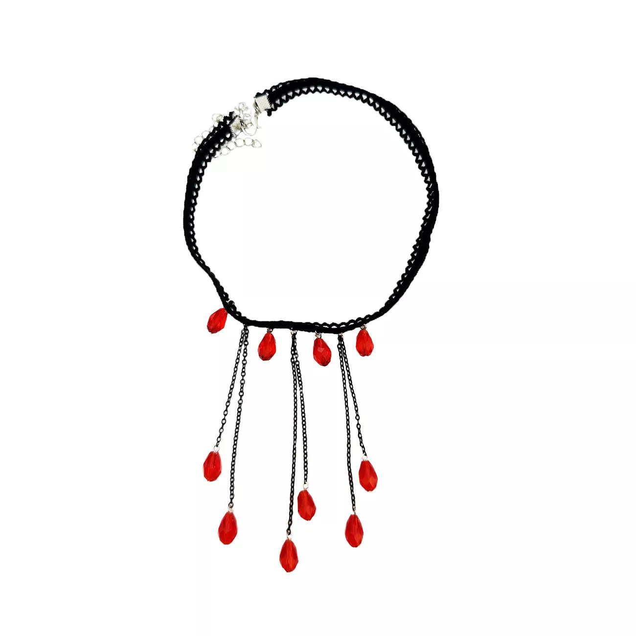 Trendsi Gothic Lace Choker Necklace with Teardrop Dangle Charms -