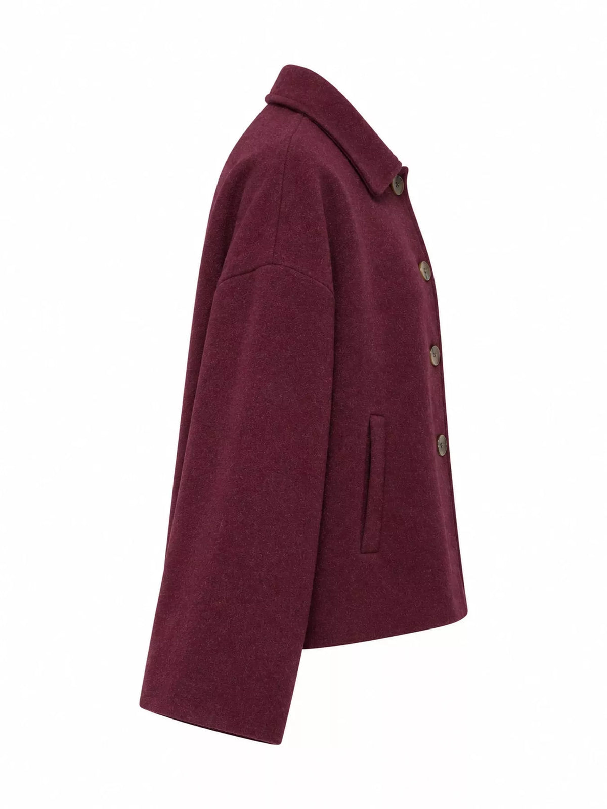 Button-up jacket, burgundy side