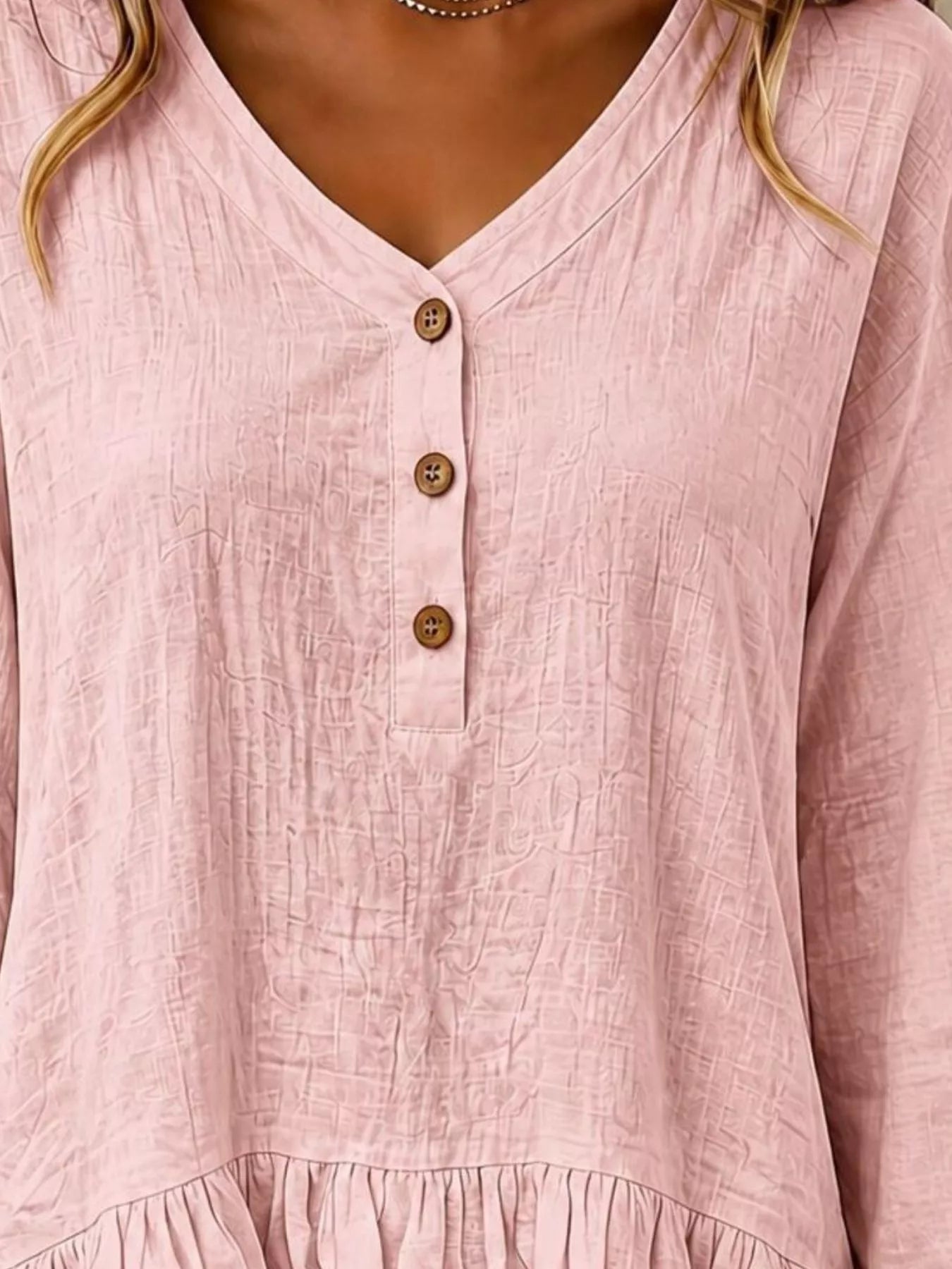 Trendsi Ruffled Hem Long Sleeve Blouse -