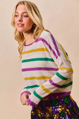 Trendsi SO ME Mardi Gras Color Stripe Lightweight Sweater Top -