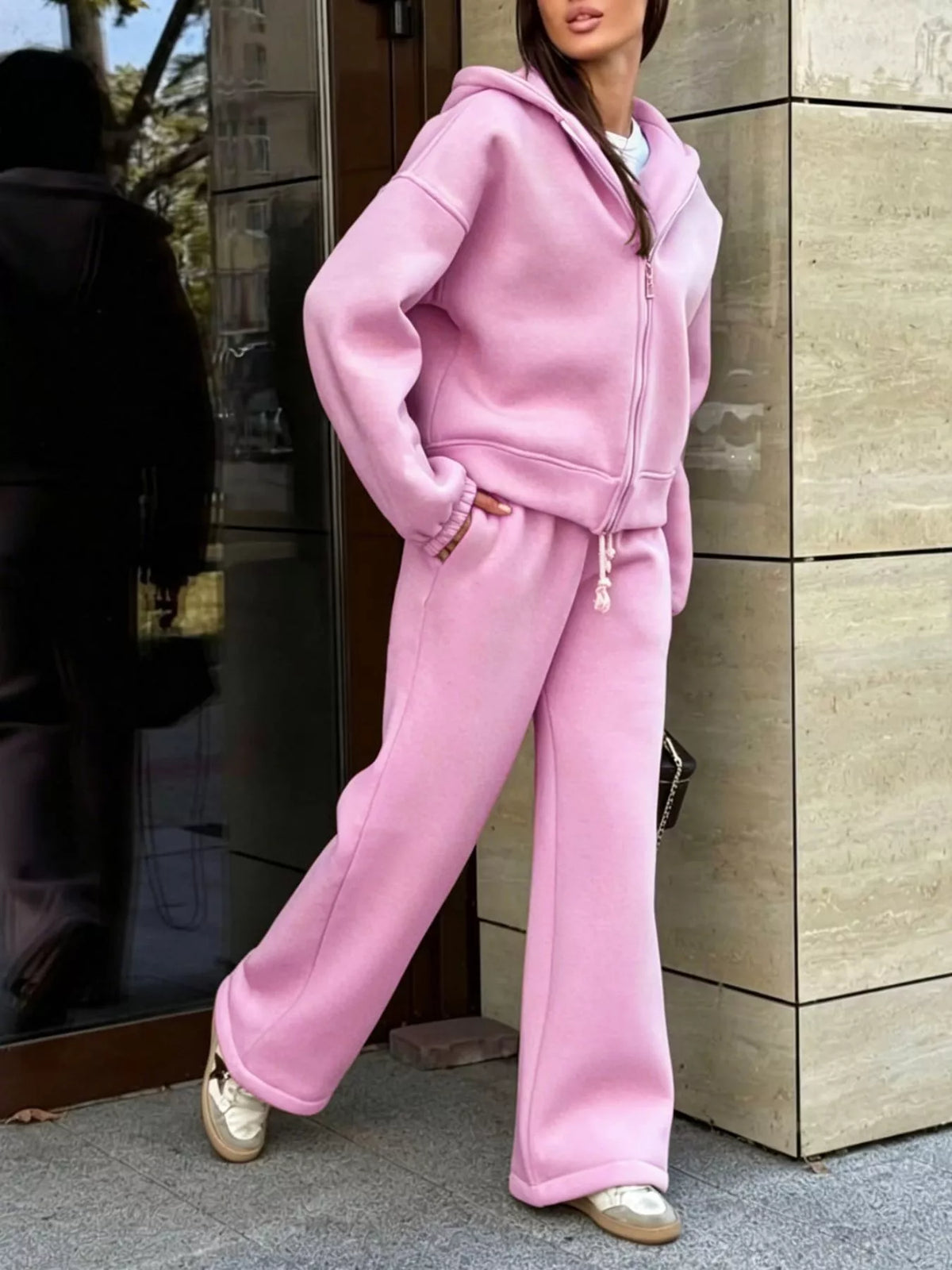 Trendsi Zip-Up Hoodie and Wide-Leg Sweatpants Set -