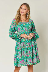 Trendsi Double Take Full Size Printed Long Sleeve Dress - Dresses
