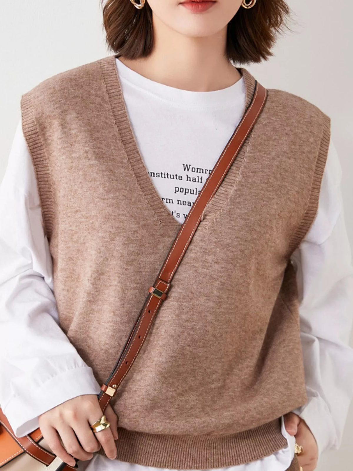V-Neck Knit Sweater Vest — front view