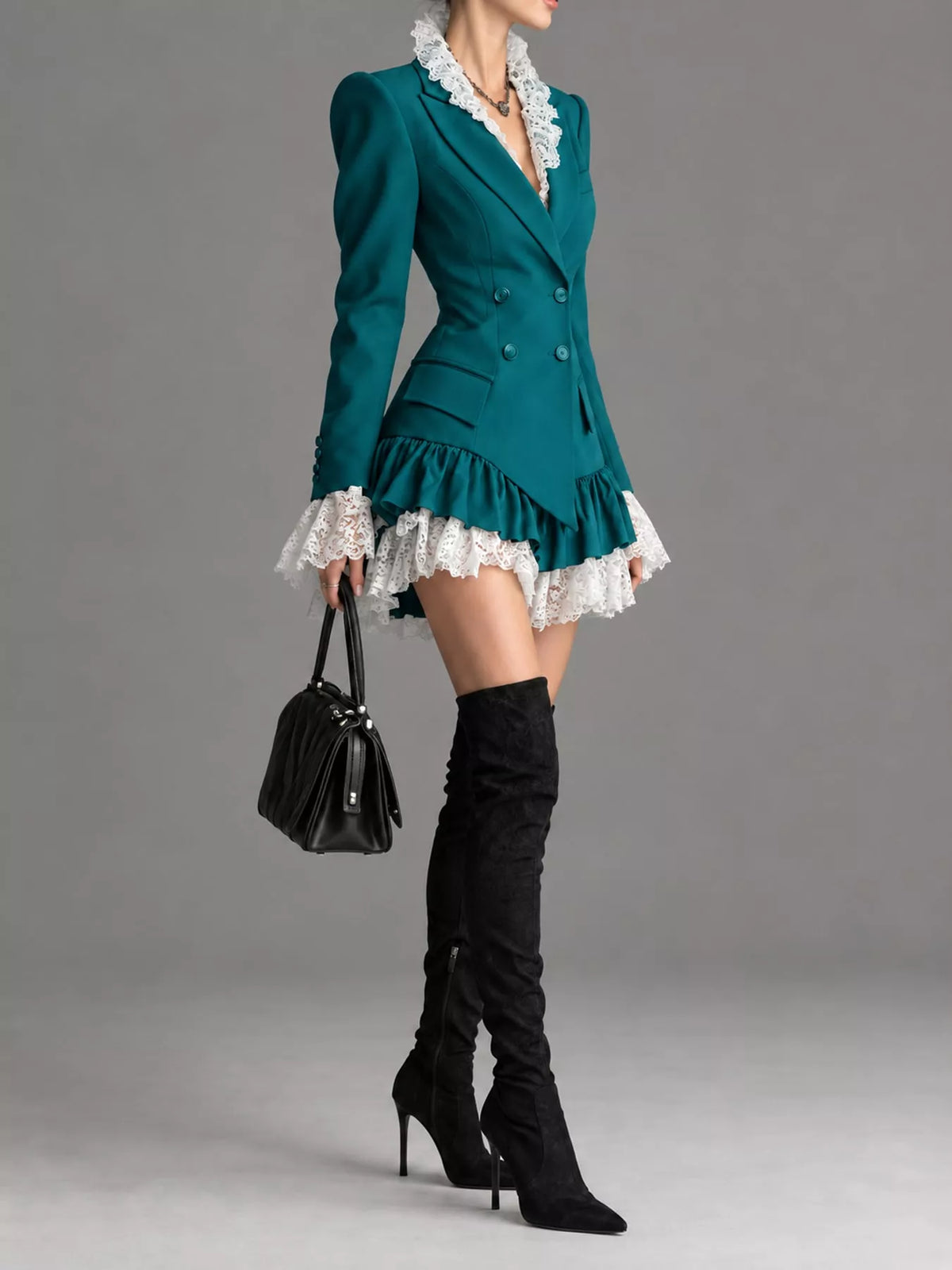 Collared long sleeve mini dress, side view