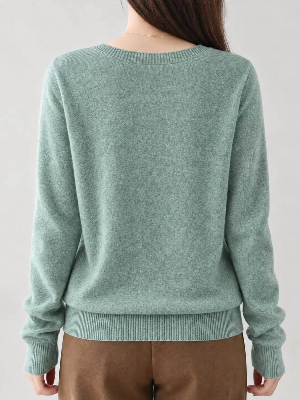 V-Neck Knit Sweater, back view in green