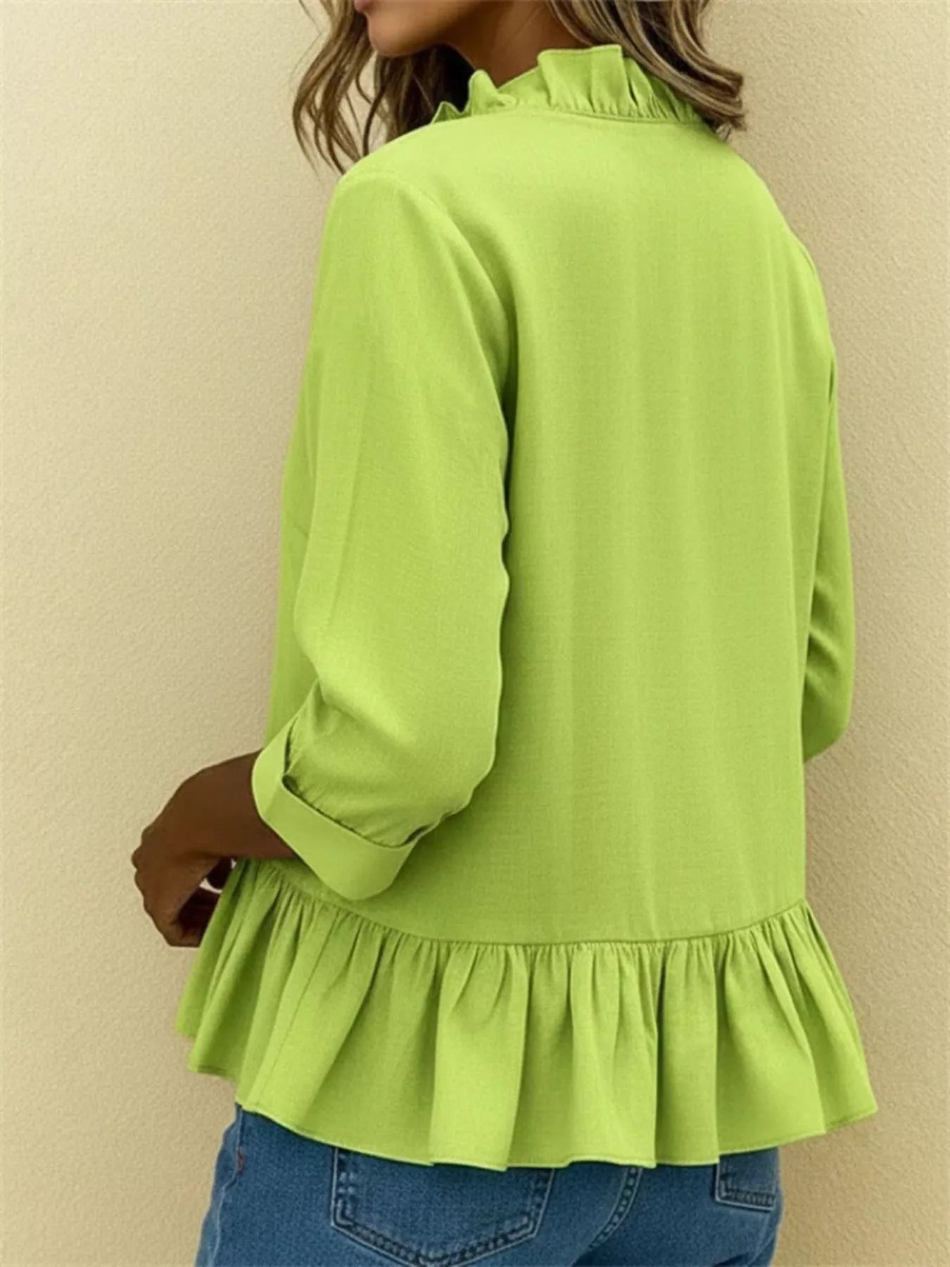 Trendsi Full Size Ruffled V-Neck Long Sleeve Blouse Plus Size -