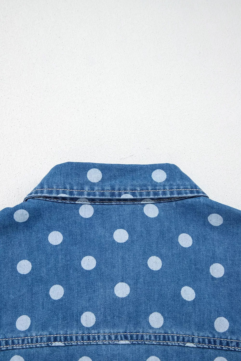 Trendsi Polka Dot Long Sleeve Collar Shift Tunic Denim Jacket -