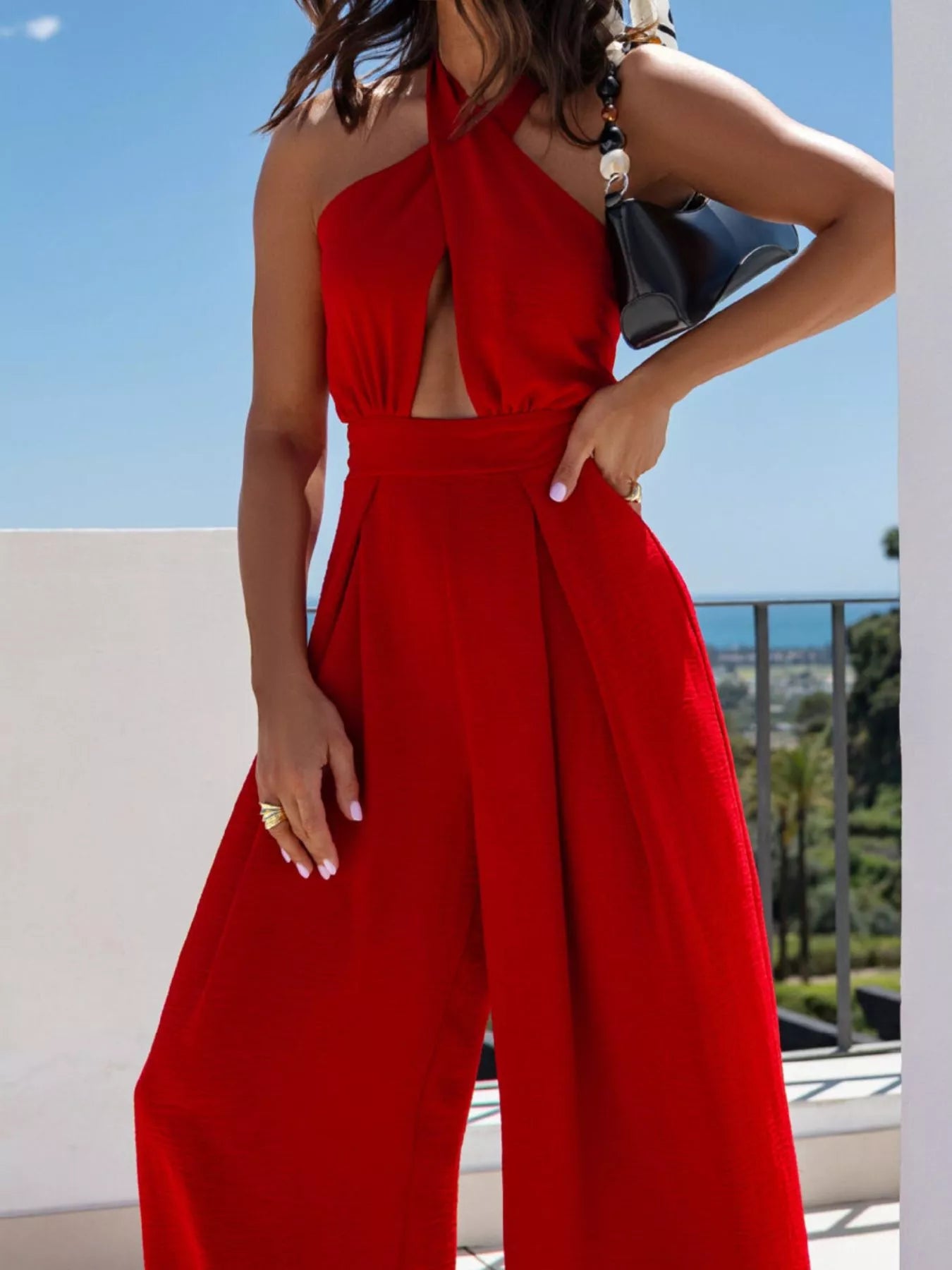 Trendsi Halter Neck Cut-Out Wide-Leg Jumpsuit -