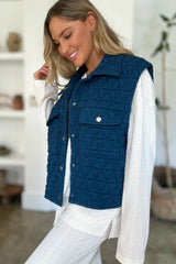 Trendsi Double Take Full Size Pocketed Texture Snap Down Vest Coat -