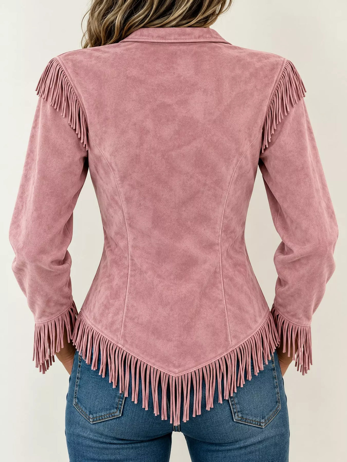 Fringe-detail shirt, pink back