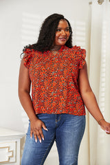 Trendsi Double Take Floral Flutter Sleeve Notched Neck Blouse -