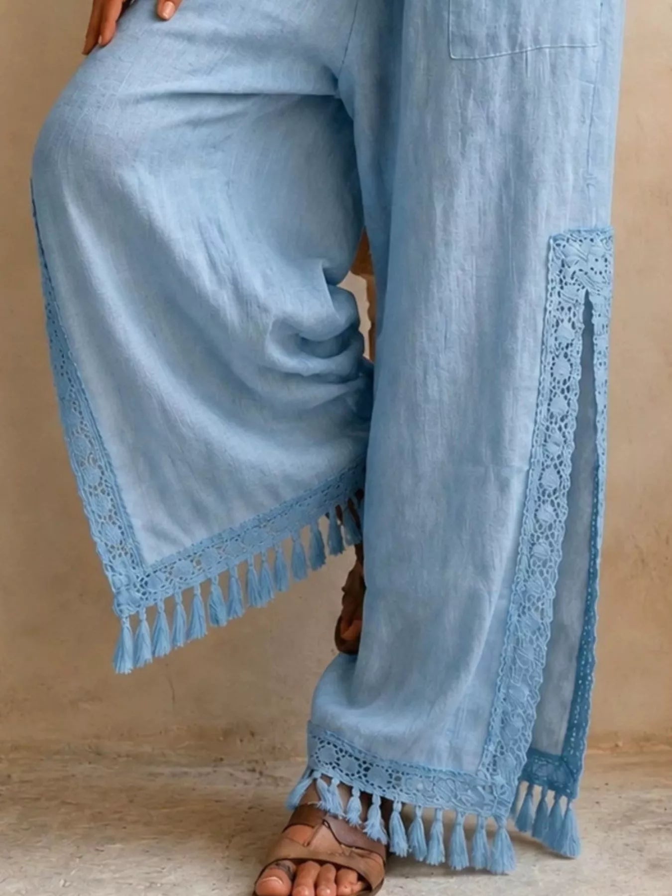 Trendsi Lace Detail Slit Wide Leg Pants -