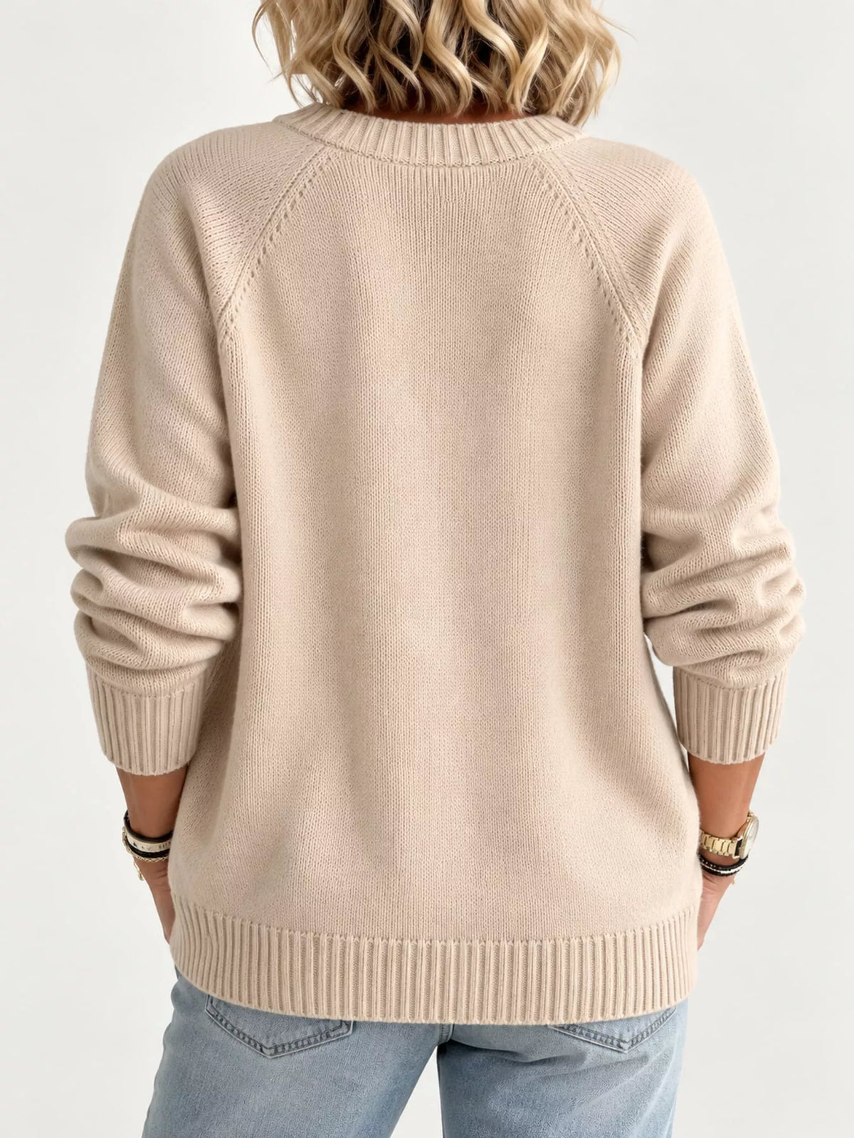 Women's Button-Down Knit Cardigan in beige — back view
