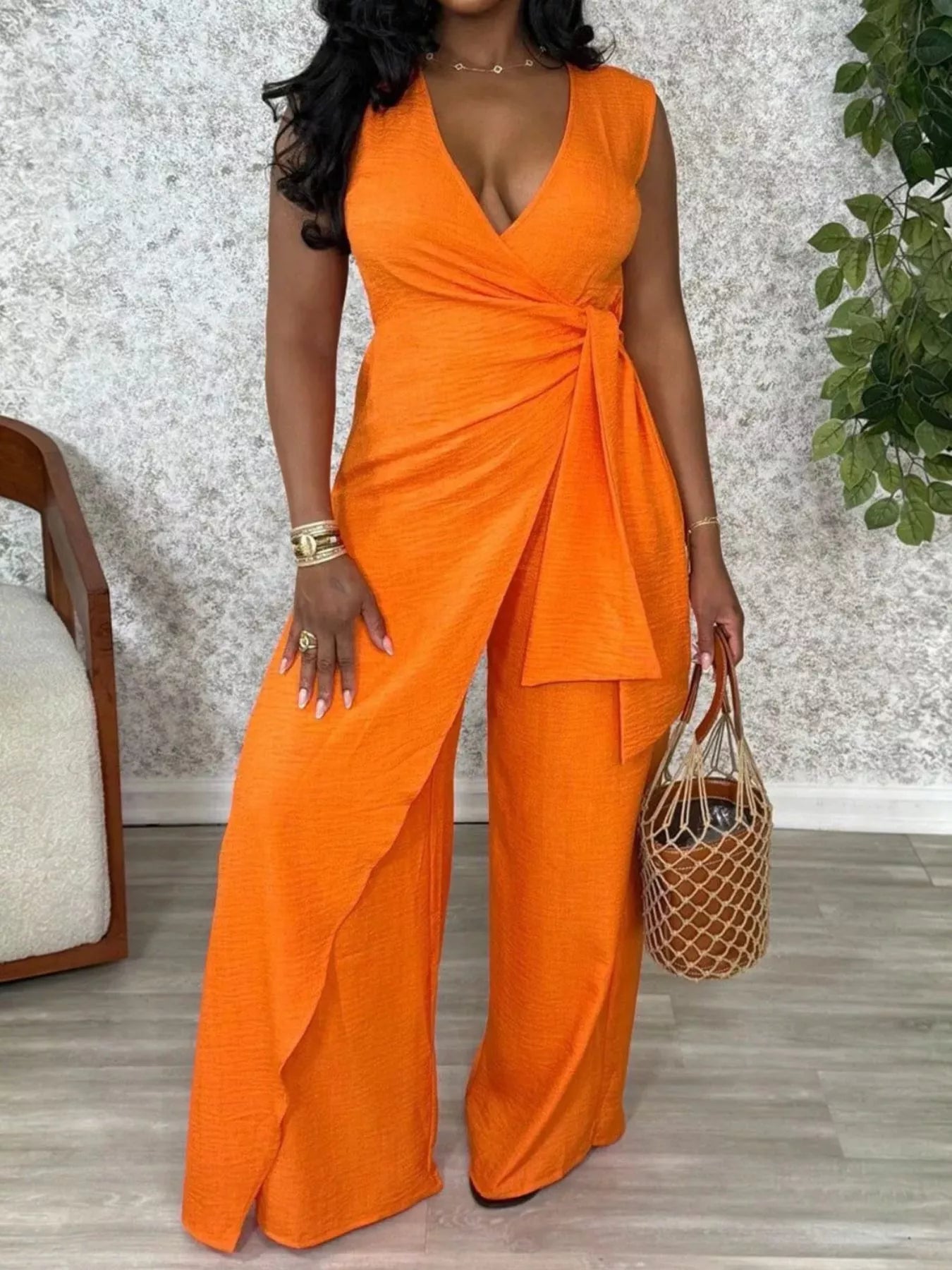 Trendsi Wrap Front Wide Leg Jumpsuit -