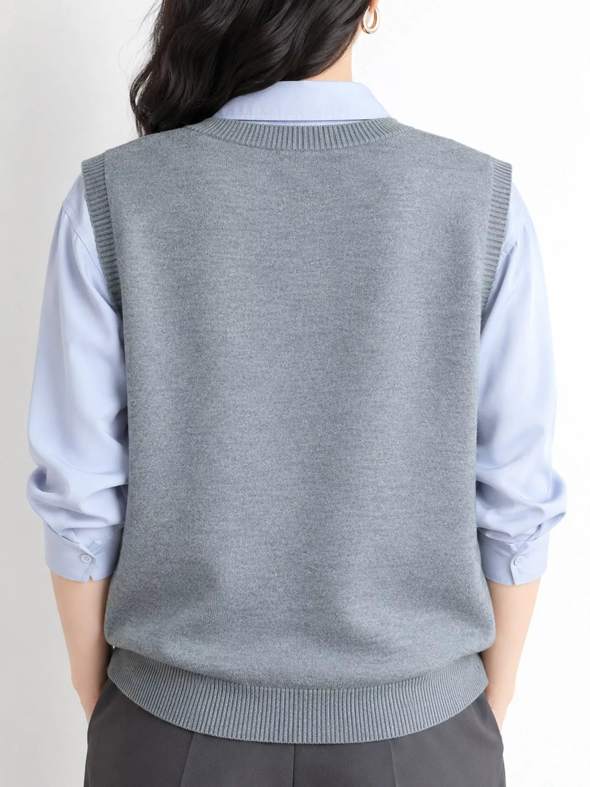 V-Neck Knit Sweater Vest — back view