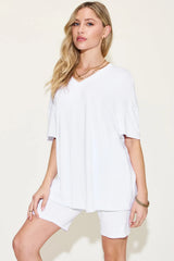 Trendsi Basic Bae Full Size V-Neck Drop Shoulder T-Shirt and Shorts Set -