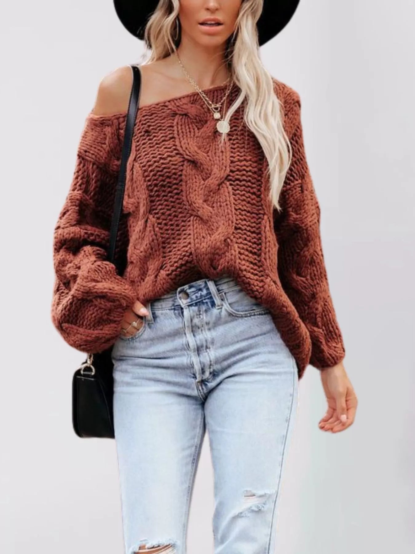 Trendsi Chunky Cable Knit Long Sleeve Sweater -