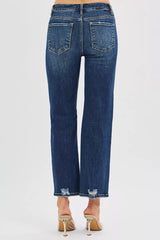 Trendsi RISEN High Rise Crop Slim Straight Jenas with Hidden Knee Patch -