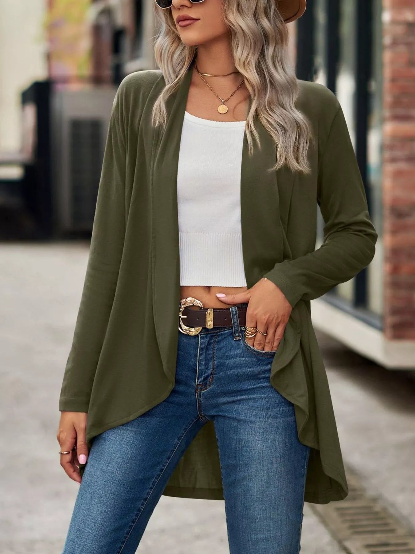 Trendsi Open-Front Dropped Shoulder Cardigan -