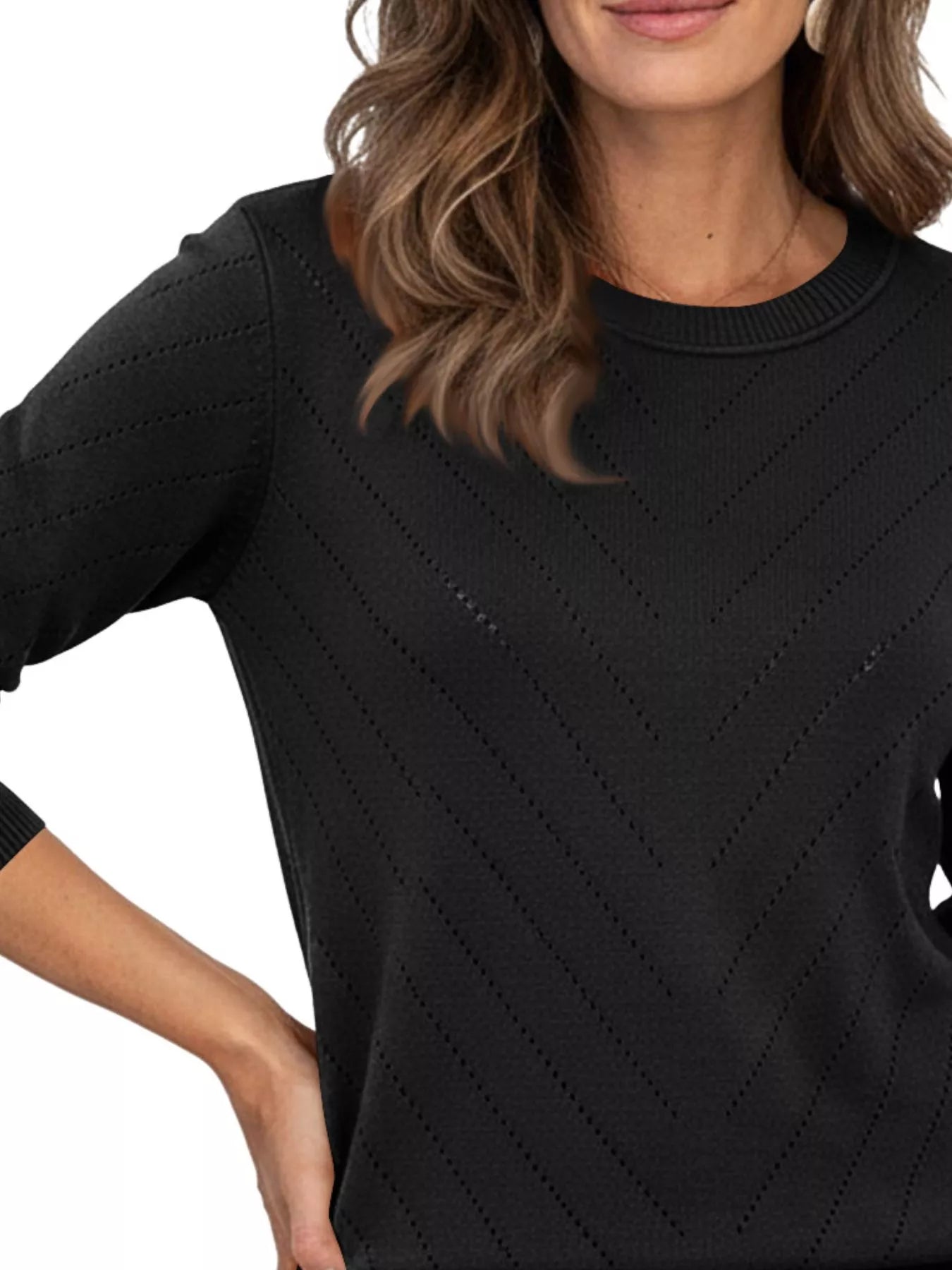 Trendsi Openwork Round Neck Sweater -