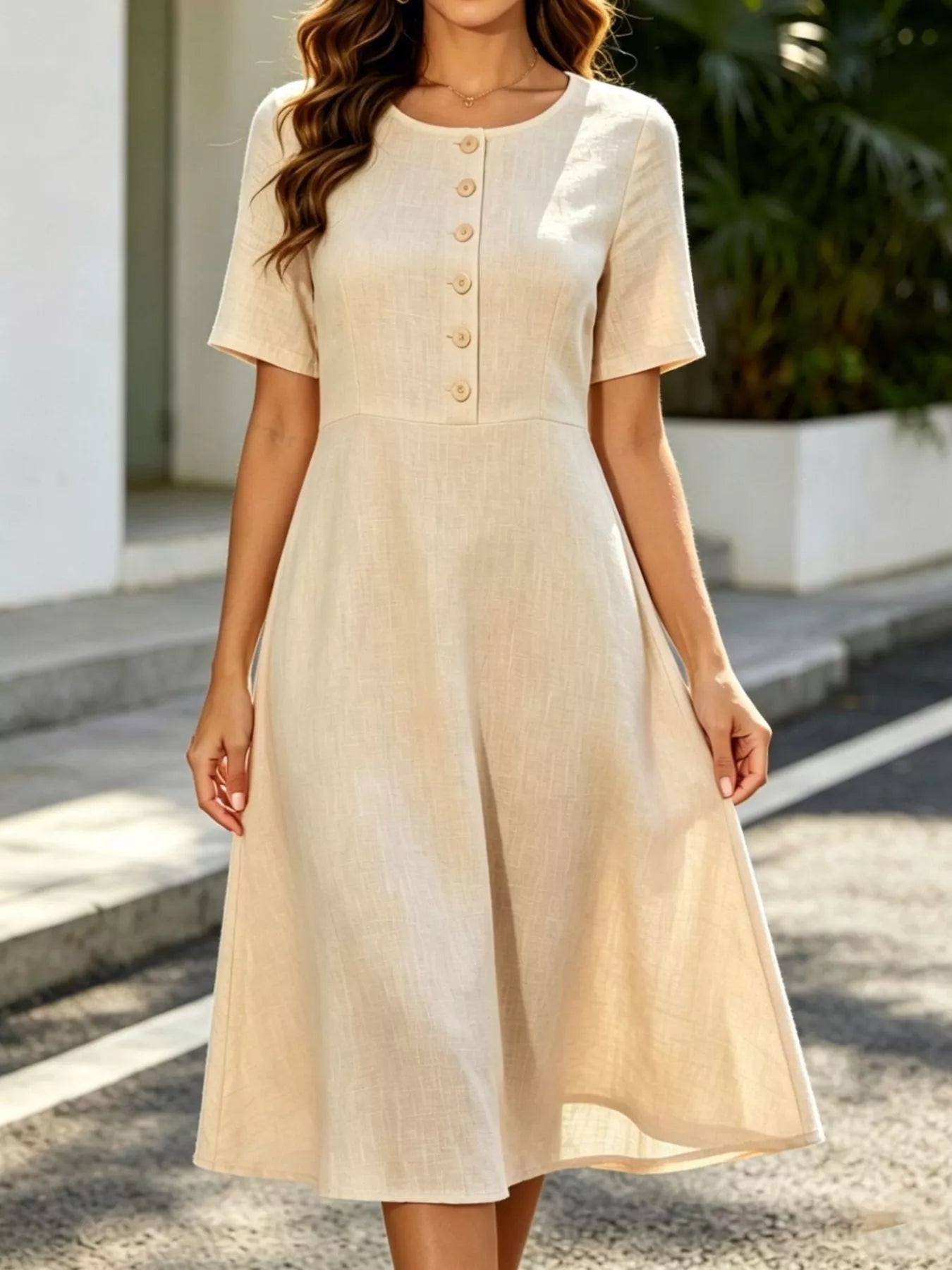 Trendsi Button Detail A-Line Midi Dress - Dresses