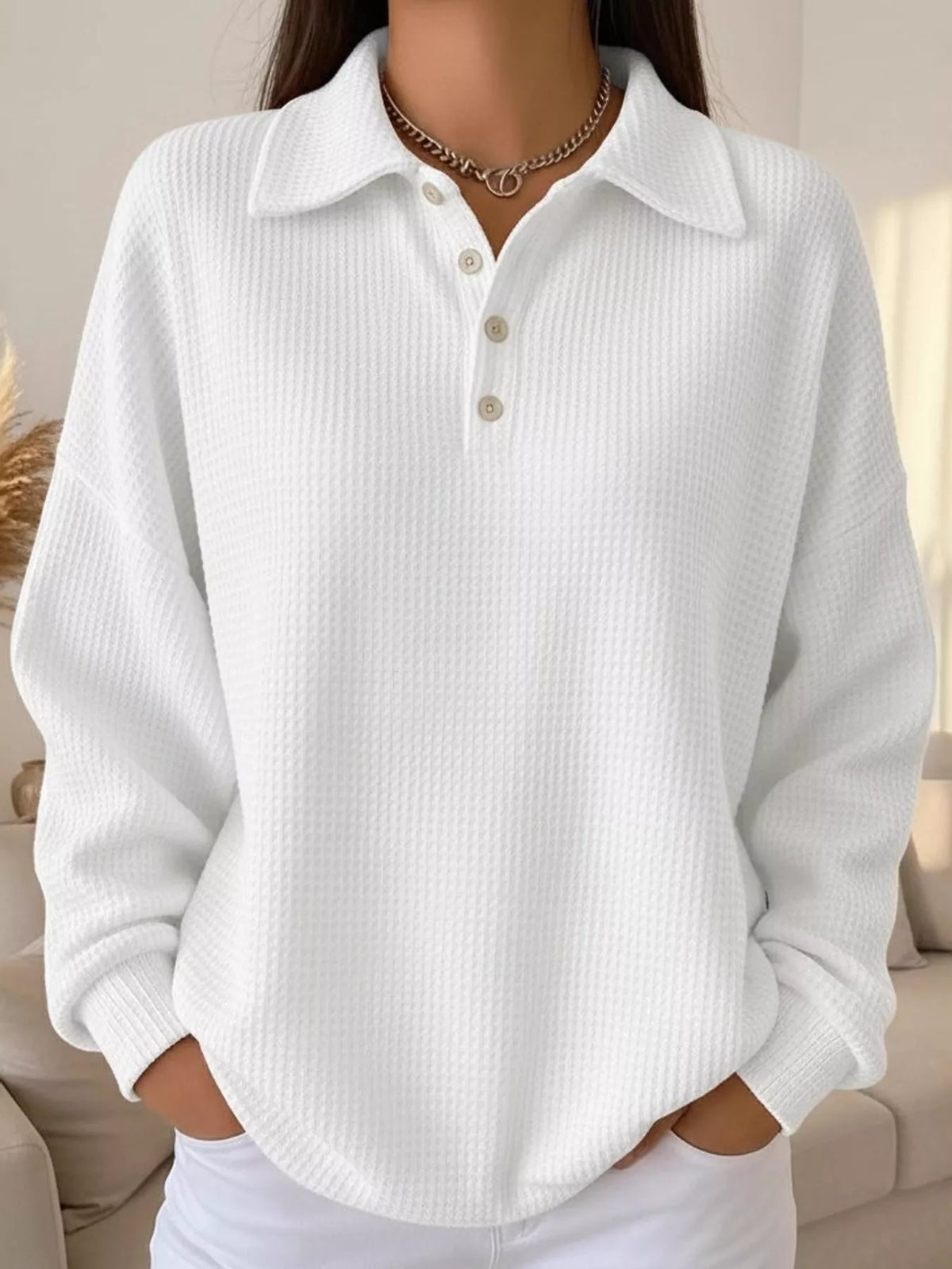 Waffle Knit Quarter-Button Polo T-Shirt — front view