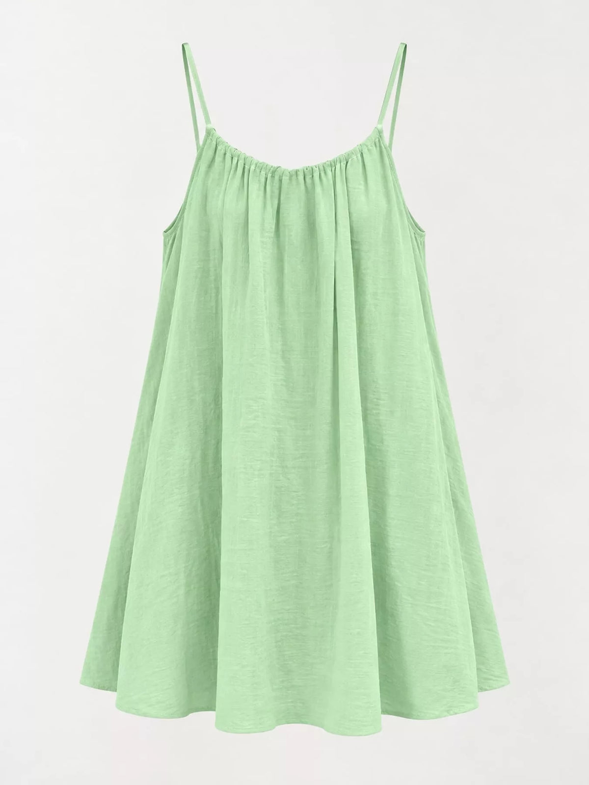 Light green spaghetti strap A-line mini dress with open tie back