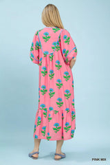 Trendsi Umgee Floral Print Midi Dress -