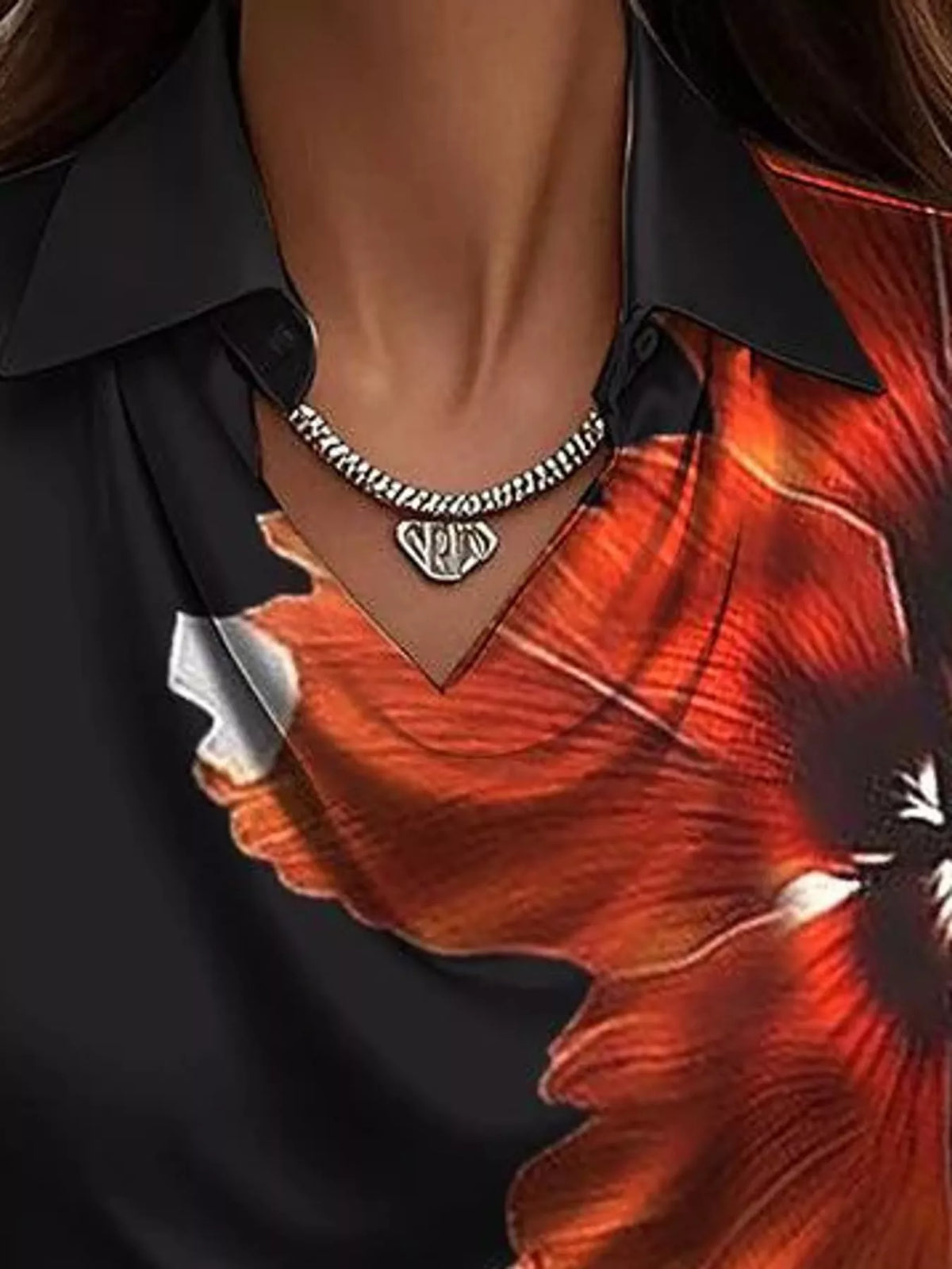 Black-Print satin cowl neck blouse