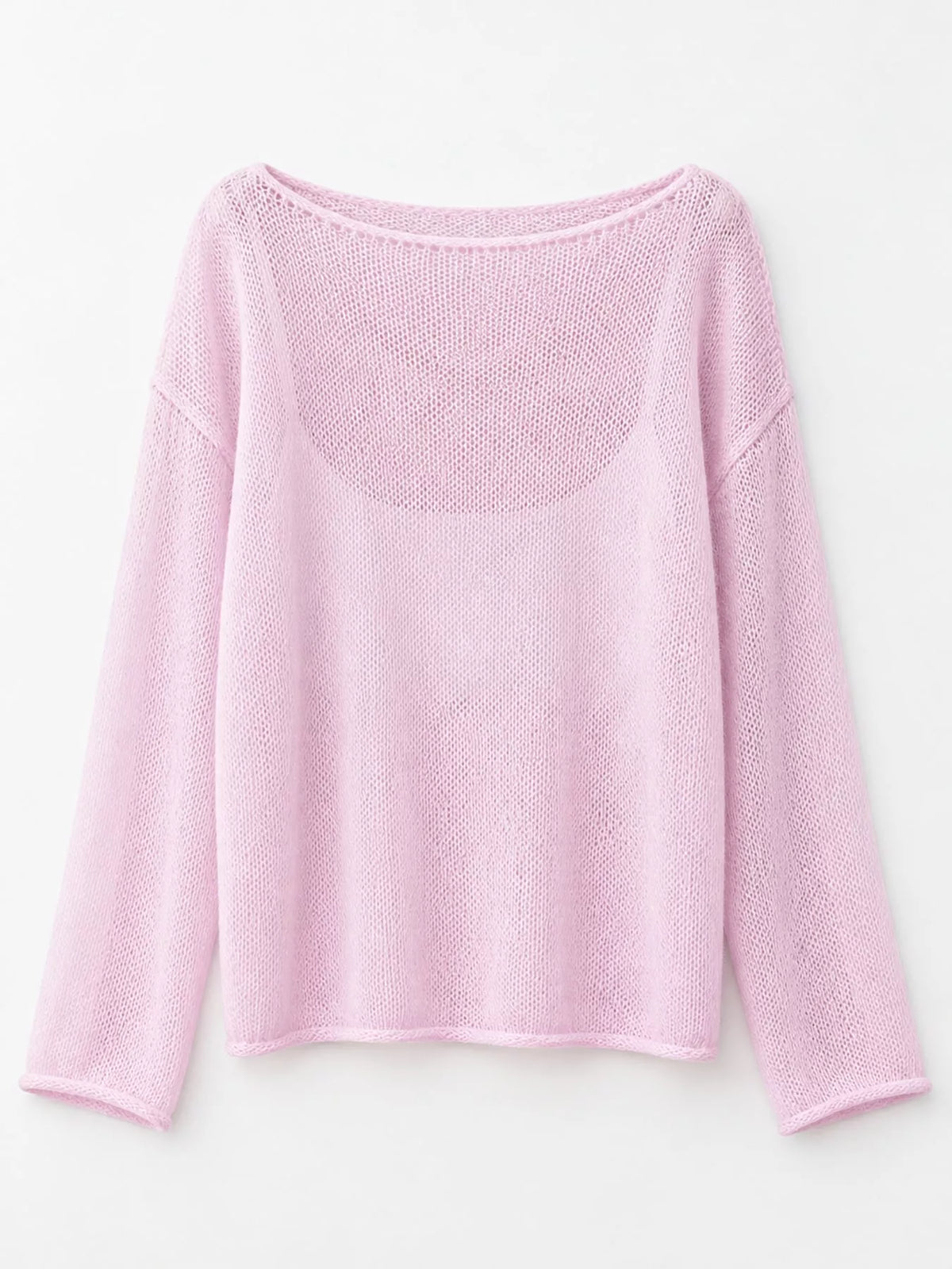 Pink sheer openwork knit long sleeve top