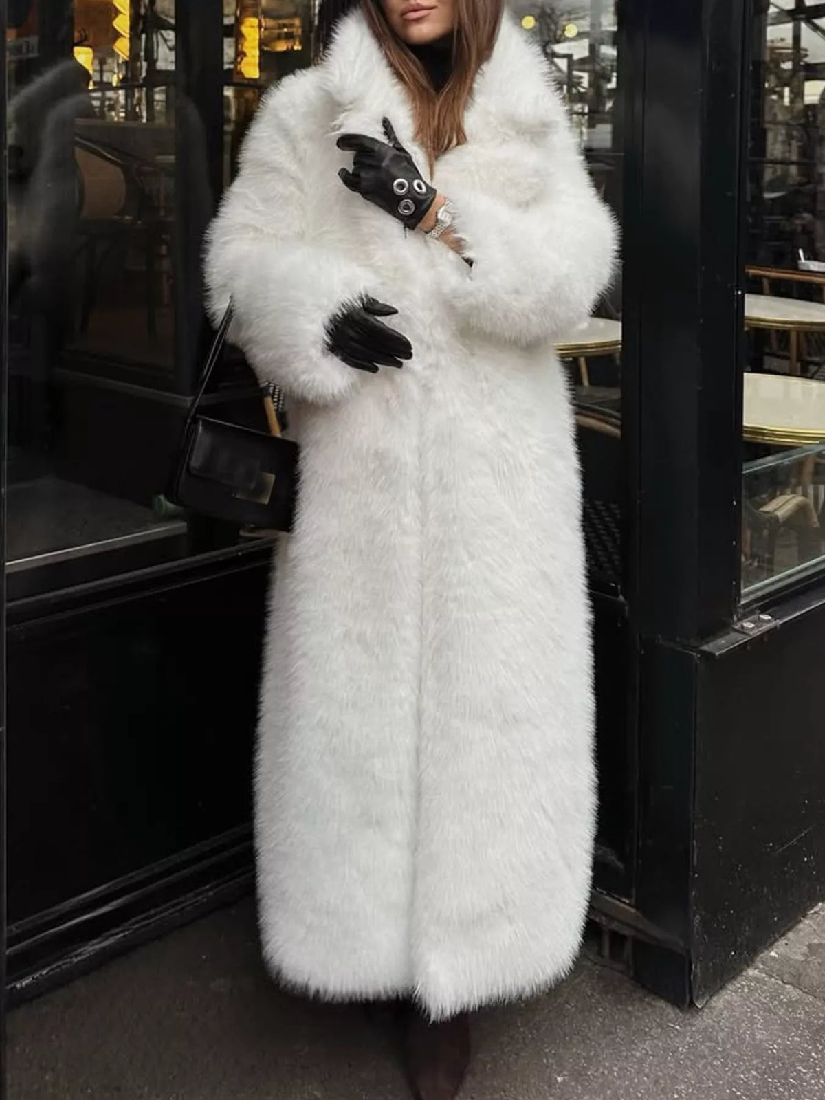 Faux Fur Open Front Longline Coat in white