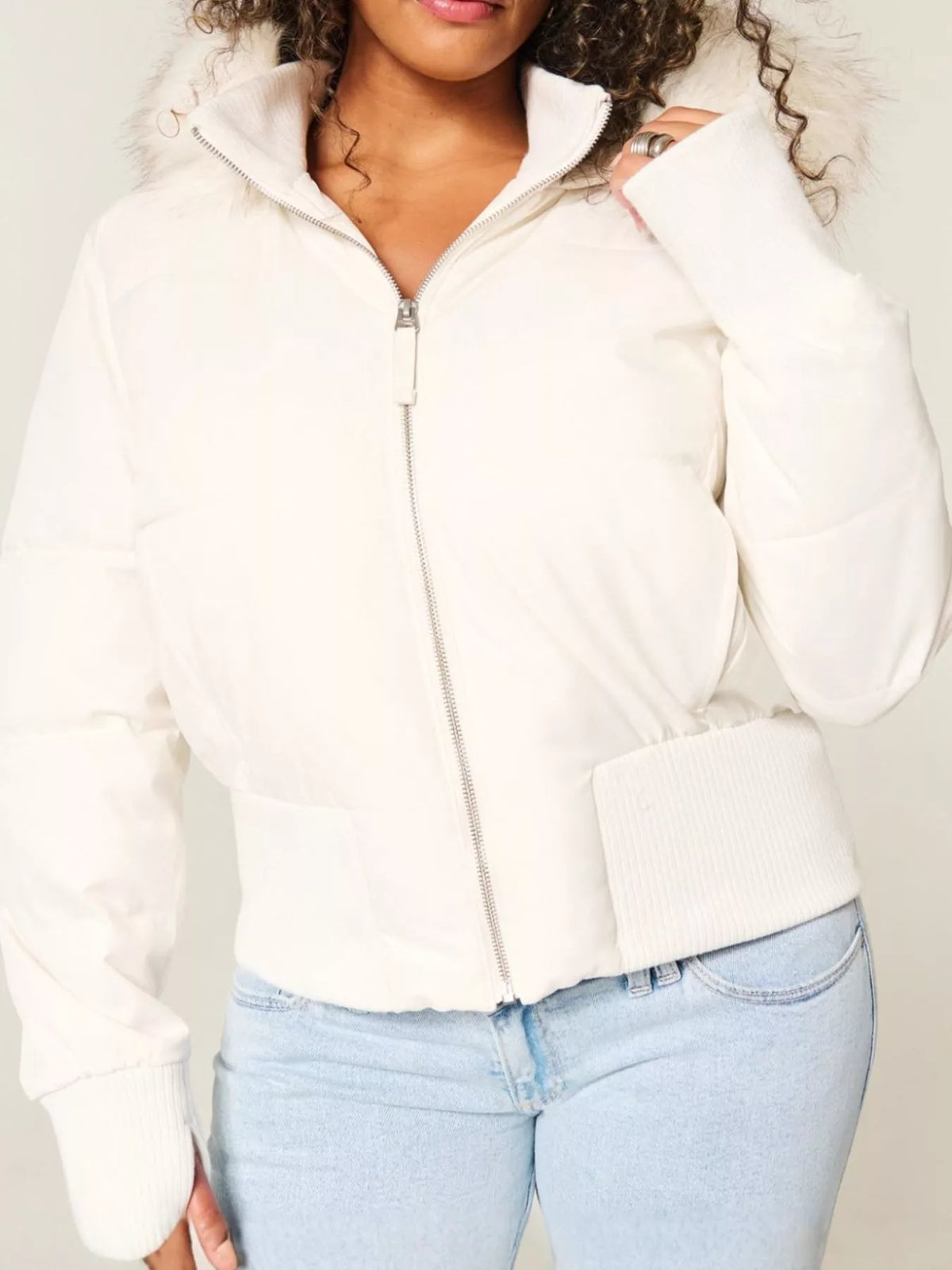 Faux Fur Hooded Puffer Jacket — front view