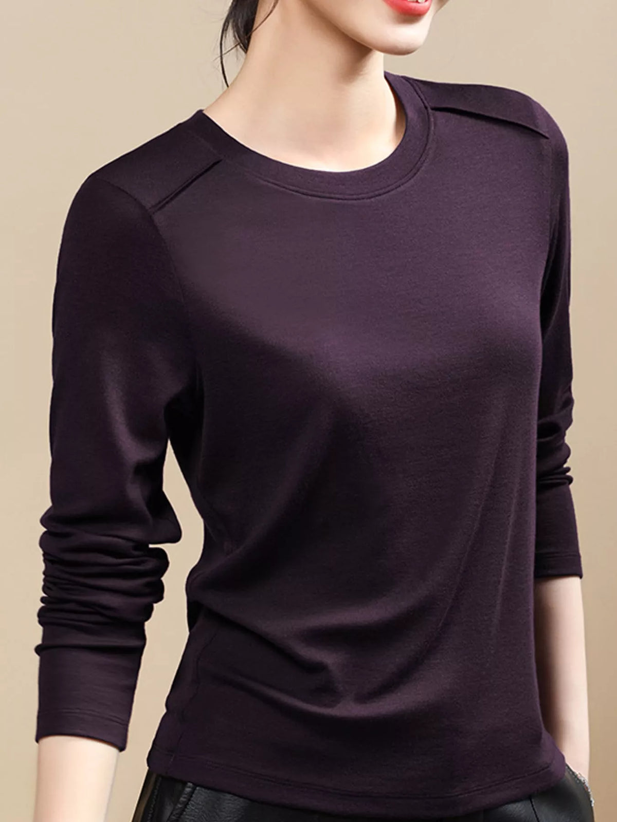Grape Purple solid long-sleeve crew neck t-shirt