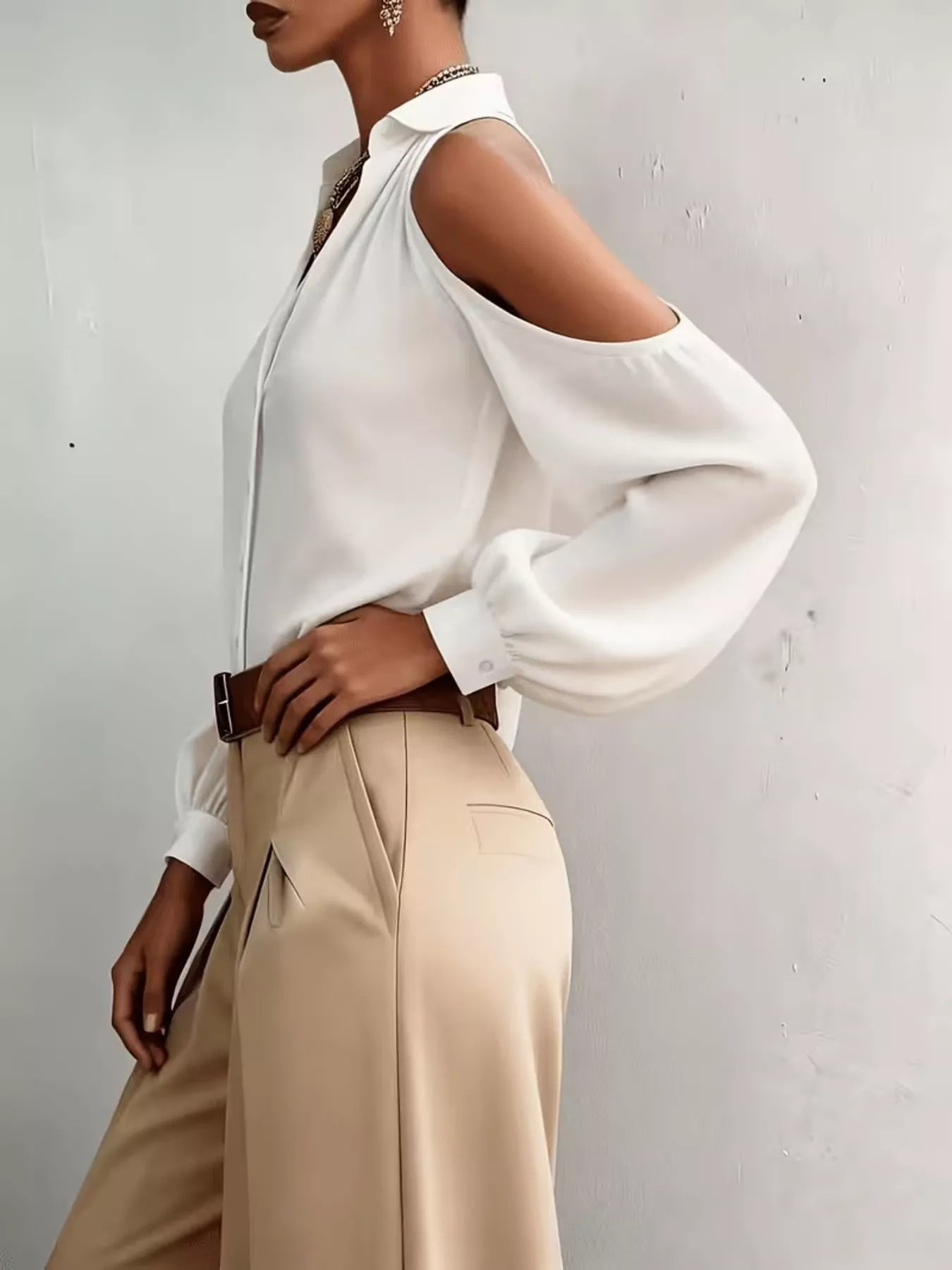 Trendsi Cold-Shoulder Button-Down Shirt -