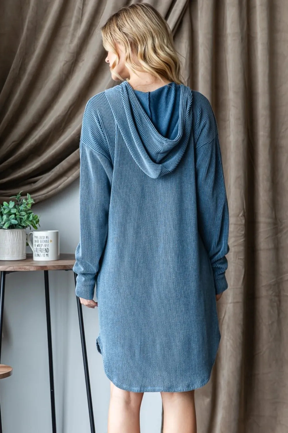 Trendsi Heimish Ribbed Long Sleeve Hooded Dress -