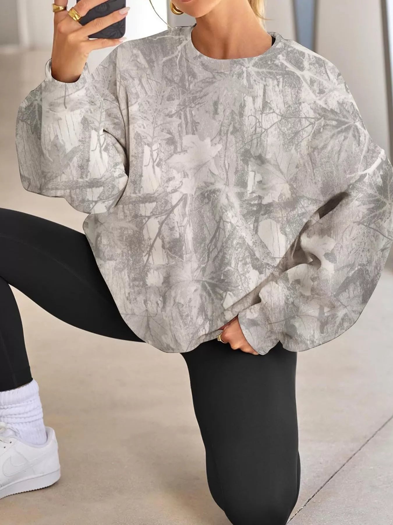 Trendsi Oversized Printed Crew Neck Sweatshirt -