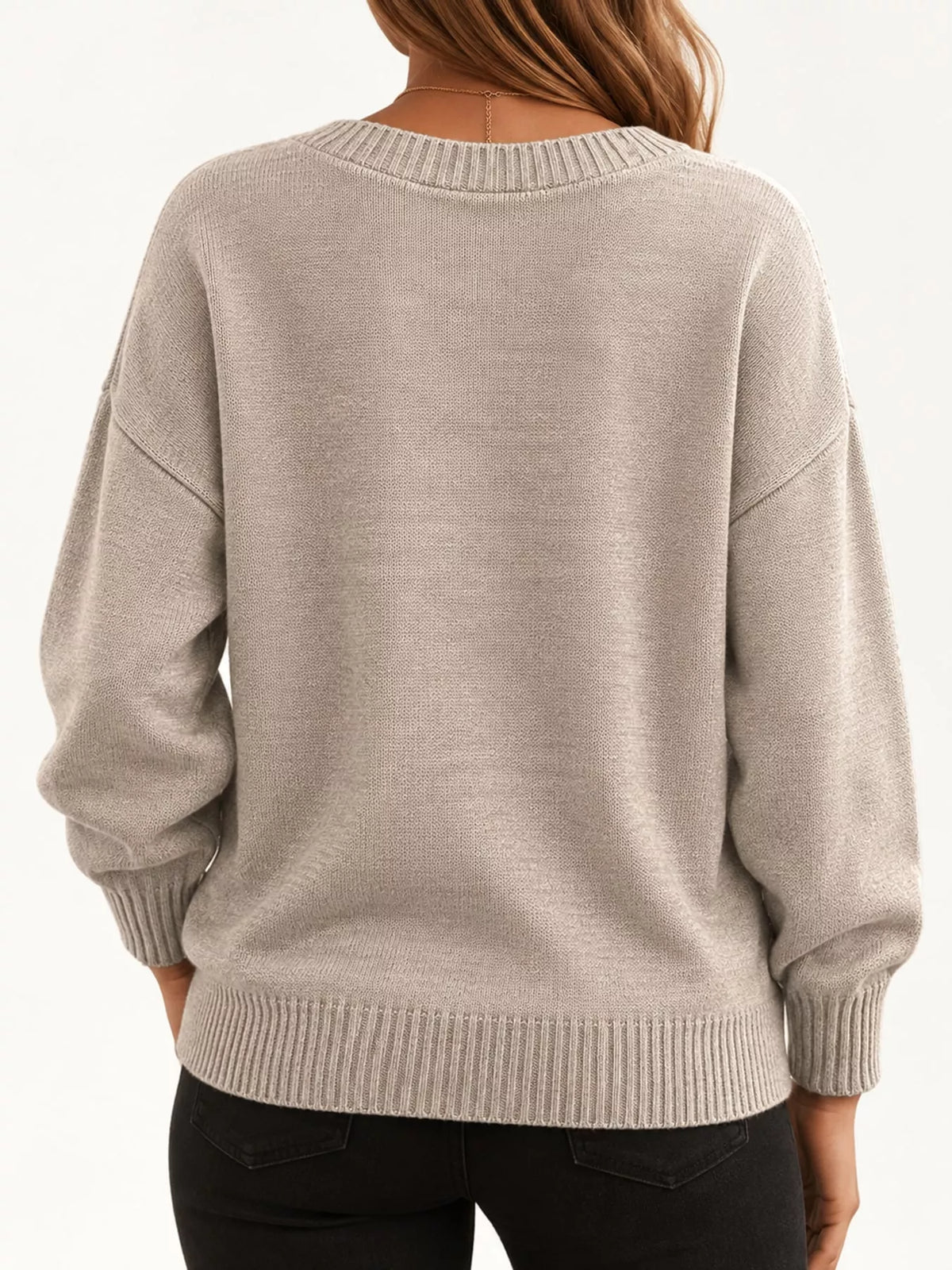 V-neck sweater, beige back
