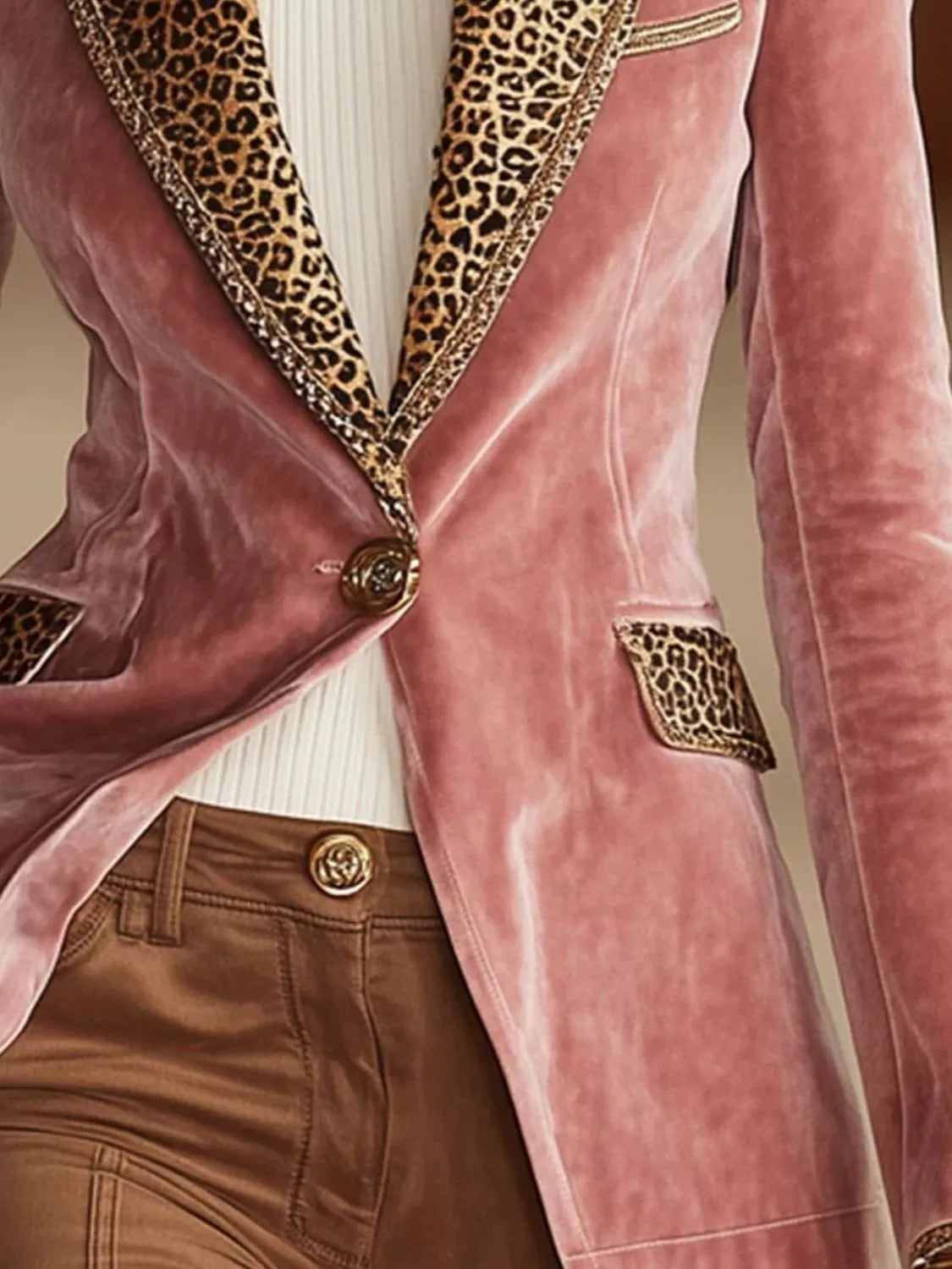 Pink Leopard Collar One Button Blazer back view