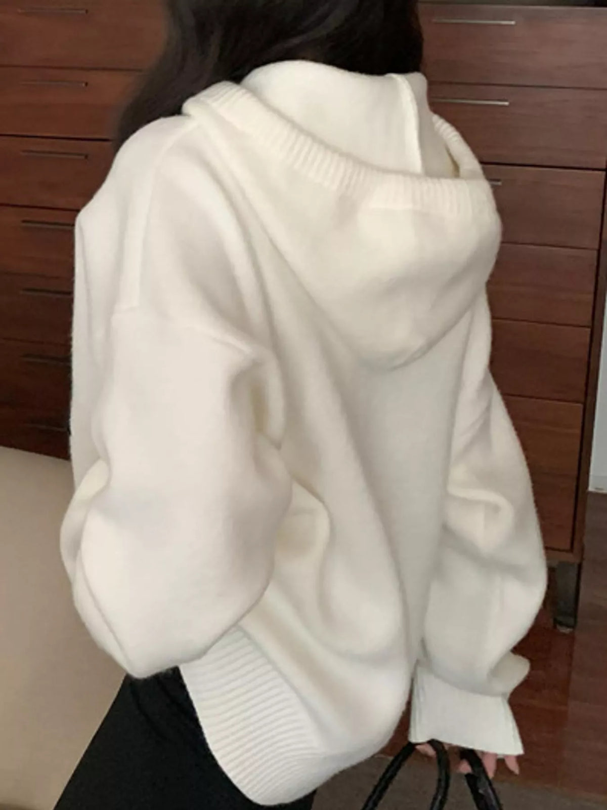 Graphic long-sleeve sweater, back view
