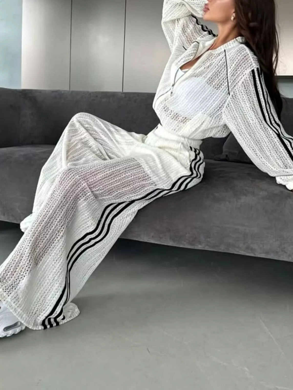 Trendsi Side Stripes Zip Up Top and Pants Set -